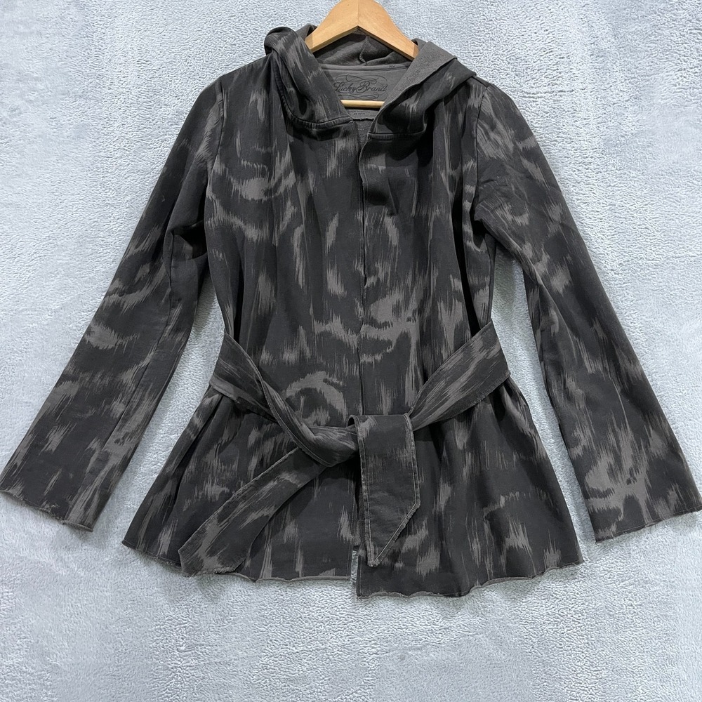 Lucky Brand‎ Kimono Jacket Womens XS Tie Black Gray Hoodie Y2K Hippie